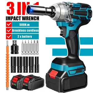 21V Cordless Impact Wrench/Drill Set, Brushless 500N.m Power Impact Gun/Drill, 3.0AH Batteries, 6 Sockets, Tool Box, Charger, Full Accessory, for Car And Home