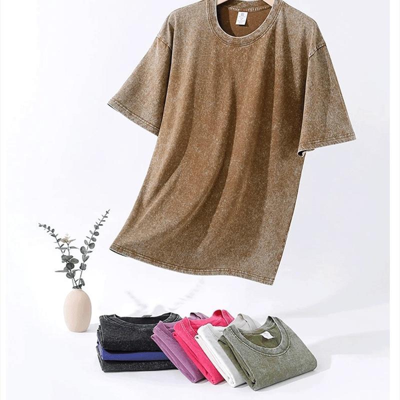 Retro Washed T-Shirt Double Sided Printed 230 Pure Cotton 'FAITH OVER FEAR' Letter Print Mens Casual Comfortable Fashionable Street Style Cotton Menswear Top Short Sleeve Crewneck Festive Tropical