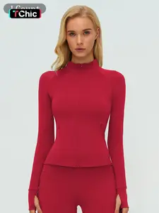 Women's Long Sleeve Yoga Jacket with Zipper Pockets, Fleece Lined Tight Fit Outdoor Sports Running Fitness Top Outdoor Sportswear