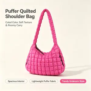 Women Large Capacity Cotton Tote Bag, Wrinkle Cloud Dumpling Shoulder Crossbody Handbag, Multi-Pocket Portable Handheld Storage Purse for Daily Use