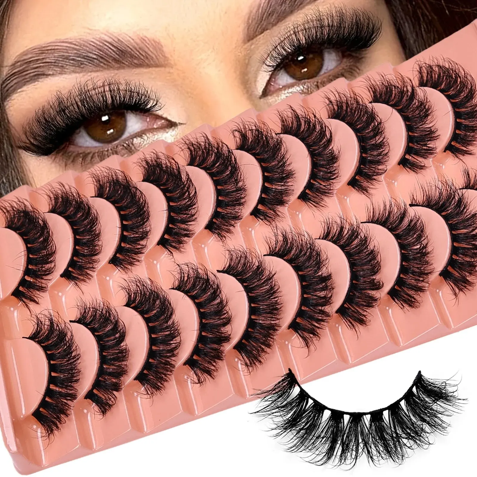 10 Pairs Russian Strip Lashes Dramatic Fluffy Messy False Eyelashes Handmade 3D Volume Soft Fake Lashes Reusable for Daily Makeup Party Stage Cosmetic Beauty Tool