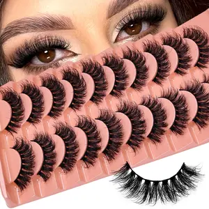 10Pairs Russian Strip Lashes Handmade 3D Volume Dramatic Fluffy Messy Volumized False Eyelashes Soft Reusable Fake Lashes for Daily Party Stage Makeup Cosmetic Beauty Tool