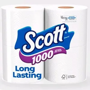 Scott Brand Long Lasting Toilet Paper 4 Pack 1000 Sheets Per Roll Eco-Friendly Packaging