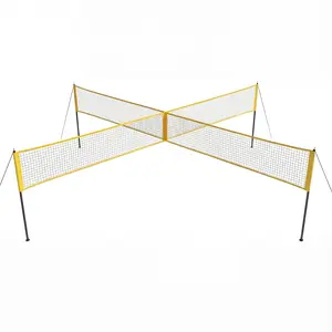 14 FT Adjustable Height Net Complete 4 Square Volleyball Game Set  for Backyard, Beach, Lawn - Portable, Easy Assembly, Family & Youth Friendly - Volleyball Accessories