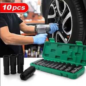 11pcs 1/2" Drive Impact Socket Set – Cr-V Steel, Metric 6-Point Deep-Well Sizes 10-24mm, Includes Storage Box for Auto & Mechanical Use