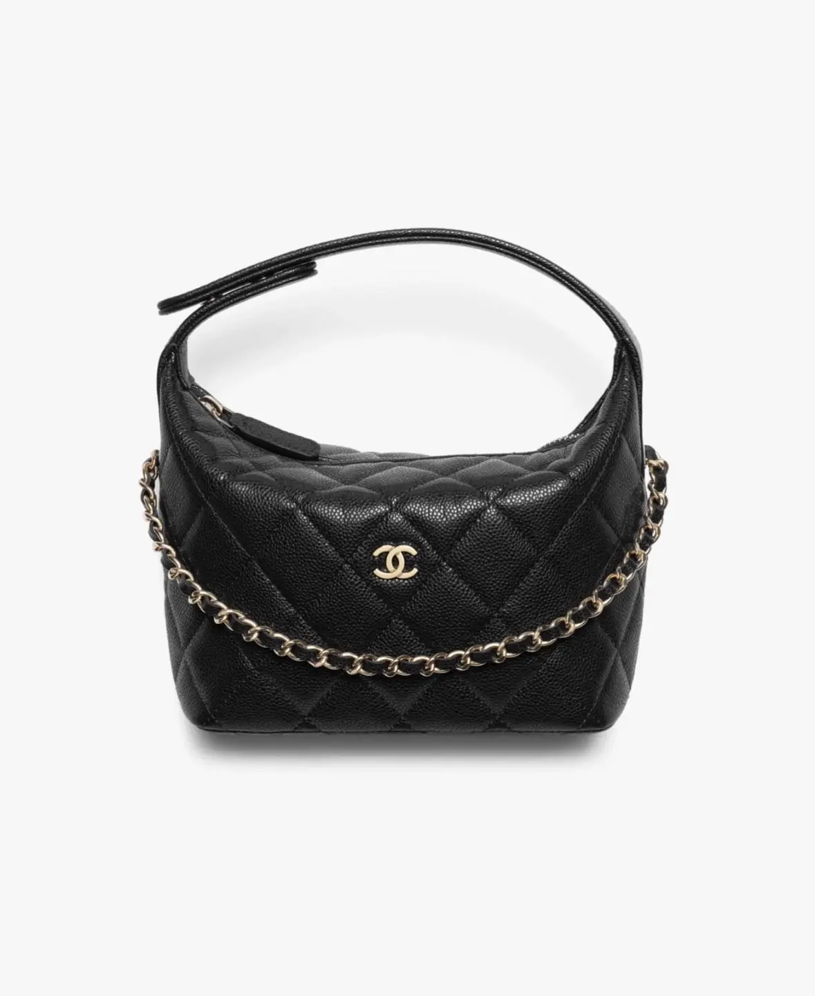 Pre-owned CHANEL 25K Caviar Classic Clutch with Chain, Black Leather & Gold Hardware, Microchip Version 2507048