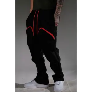 MT - stacked Cargo Nylon Pants - Black - MT236