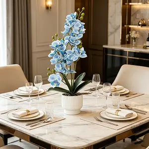 Potted simulation of light blue orchid plants-realistic fake Phalaenopsis-low-maintenance artificial flowers, durable fading-resistant decorations, suitable for home, reception area, office decoration, high-grade feeling full of scenes.