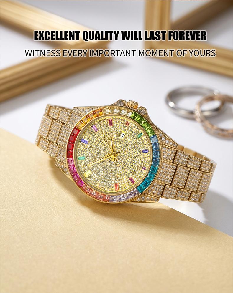 Men's Multifunctional wristwatch Luxury Rhinestone Embellished  QuartzWatch Rainbow Crystal Chronograph  with Gift Box Included Fashion Timeless ClassicWatch Flash Sale -Fashionable