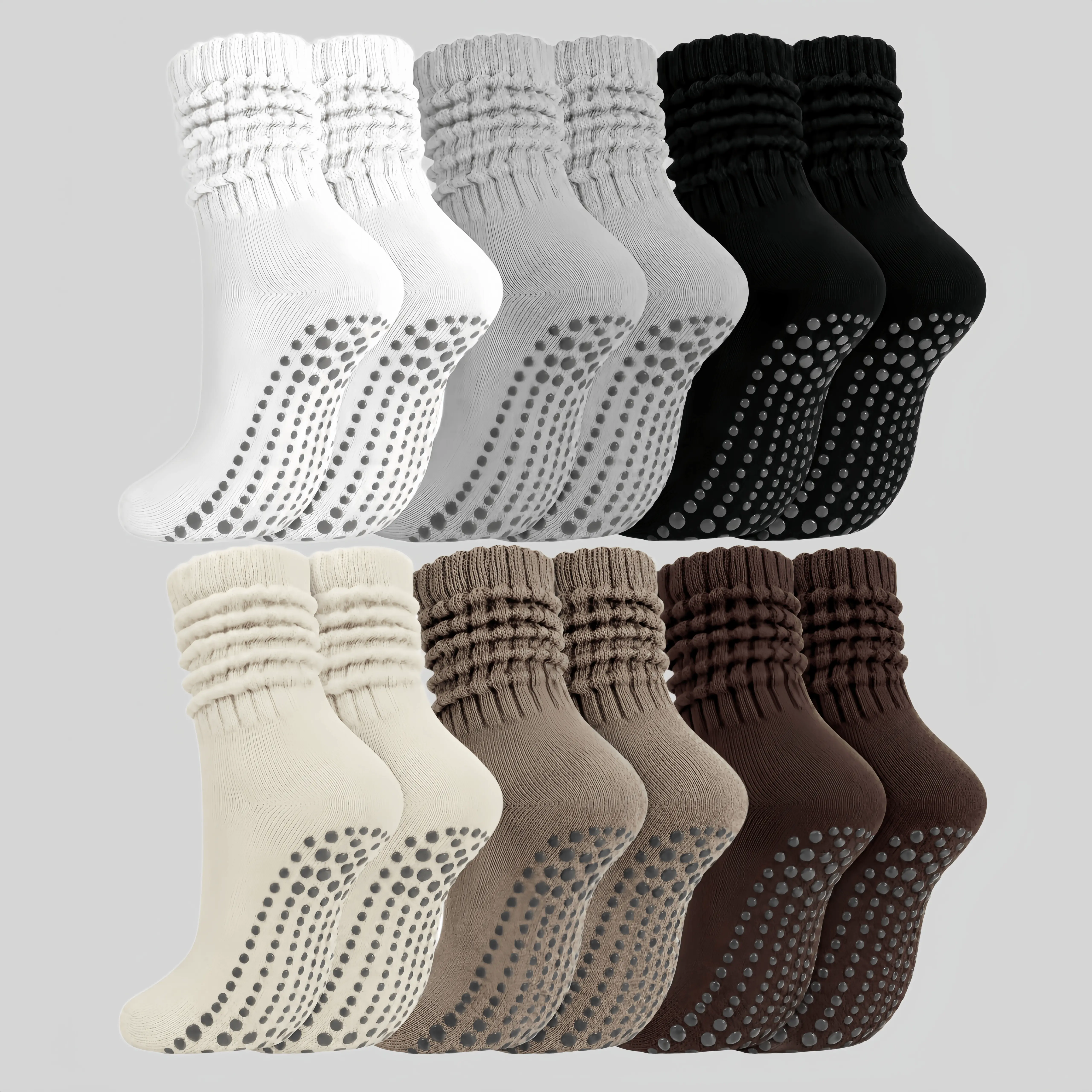 Women's Retro Mid-Calf Scrunch Slouch Crew Socks - Style, Comfortable, Casual, Breathable Soft Gym Socks with Anti-Slip Sole, Elastic Fit, Stretchy Smooth Fabric for Pilates & Everyday Wear