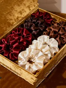 Women's Satin Hair Tie Set (10pcs), Scrunchies, Soft Elastic Hair Bands, Wine /dark /cream Colors, Wedding/party/fashion Accessories