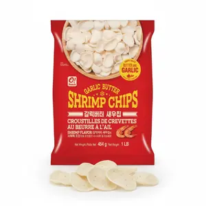 Korean Food O!Snack Garlic Butter Shrimp Chips, Crispy Shrimp Snack with Butter & Garlic Flavor, Extra Large 1 lb Bag, Family Size, Great for Sharing