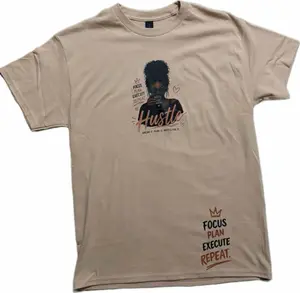 Female Hustle T-Shirt with Focus Plan Execute Repeat Design in Beige Color