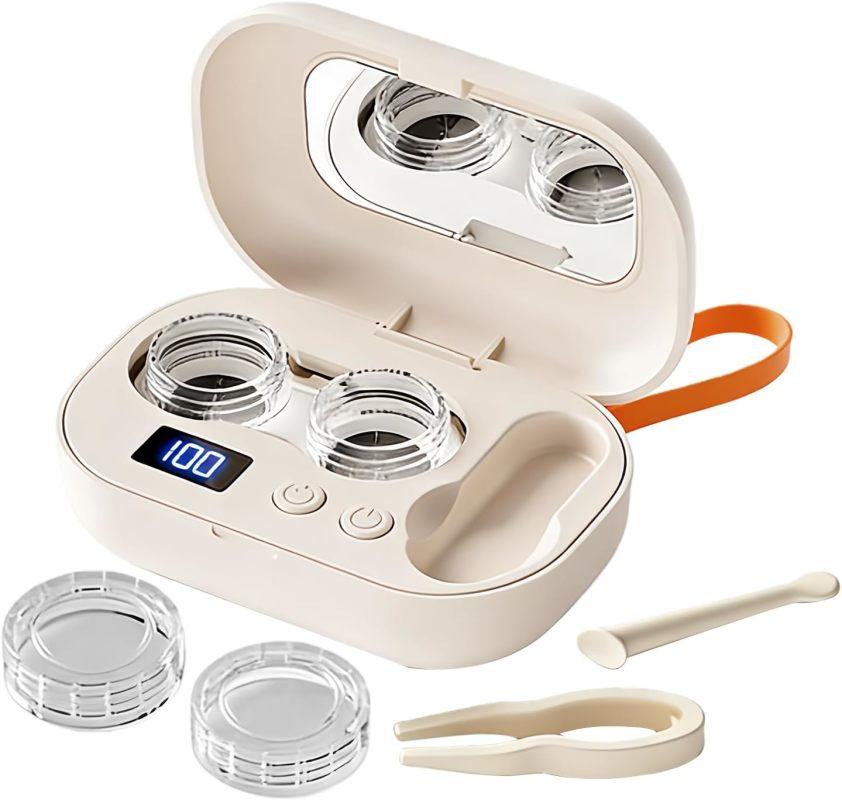 Ultrasonic Rechargeable Contact Lens Cleaner with Vanity Mirror - Portable Cleaning Case for Hard & Soft Lenses, 2 Cleaning Modes, Deep Daily Cleaning for Travel, Sports, Office & Home Ultrasonic Rechargeable Contact Lens Cleaner with Vanity Mirror - Portable Cleaning Case for Hard & Soft Lenses, 2 Cleaning Modes, Deep Daily Cleaning for Travel, Sports, Office & Home