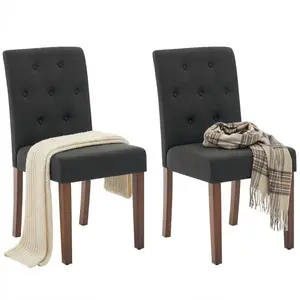 Garvee Set of 2 Upholstered Dining Chairs, Fabric Tufted Seats with Wood Legs & Padded Seat, Modern Kitchen Side Chairs, with Tufted Back, Fabric Accent Chairs for Kitchen, Dining Room & Living Room, Black