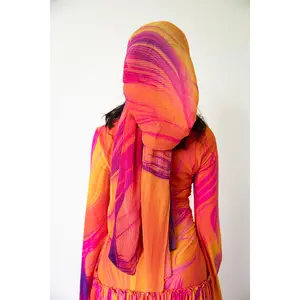 Sunset Printed Plisse Chiffon Scarf