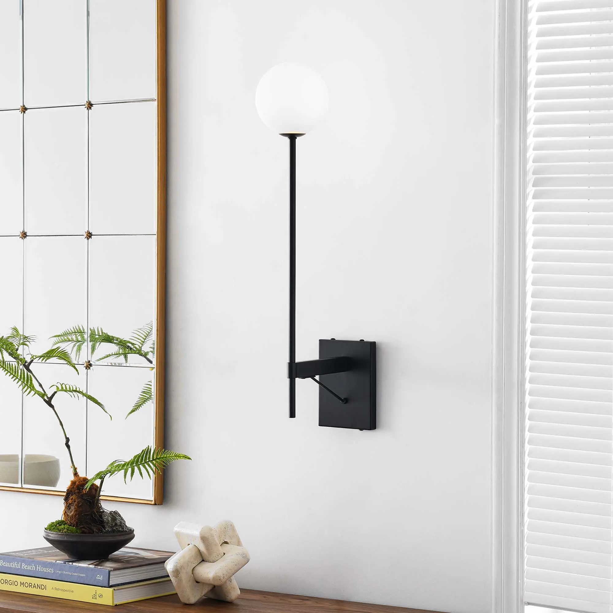 Modway Riva White Globe Wall Sconce in Black