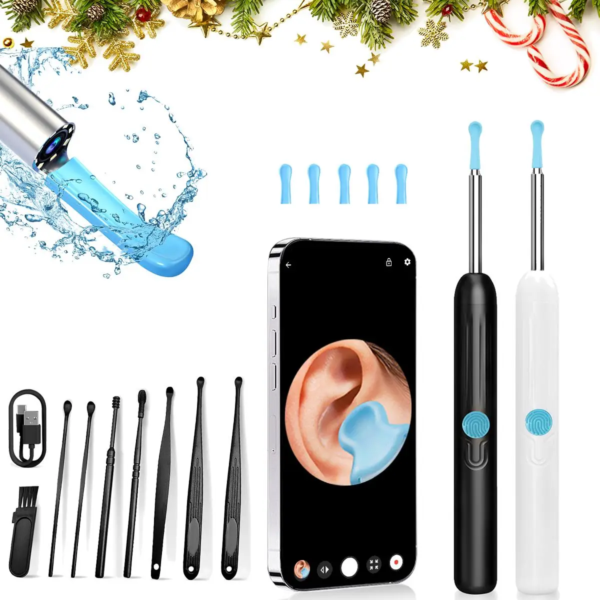 Wireless Earwax Removal Kit, 1 Box Earwax Cleaner with Camera & Accessories, Waterproof Endoscope Ear Cleaning Kit for Home & Travel, Ear Waxing Clean