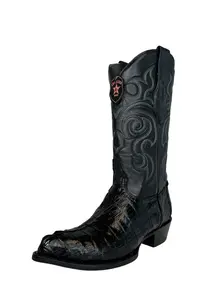 Los Altos Black Genuine Caiman Tail J Toe Boot