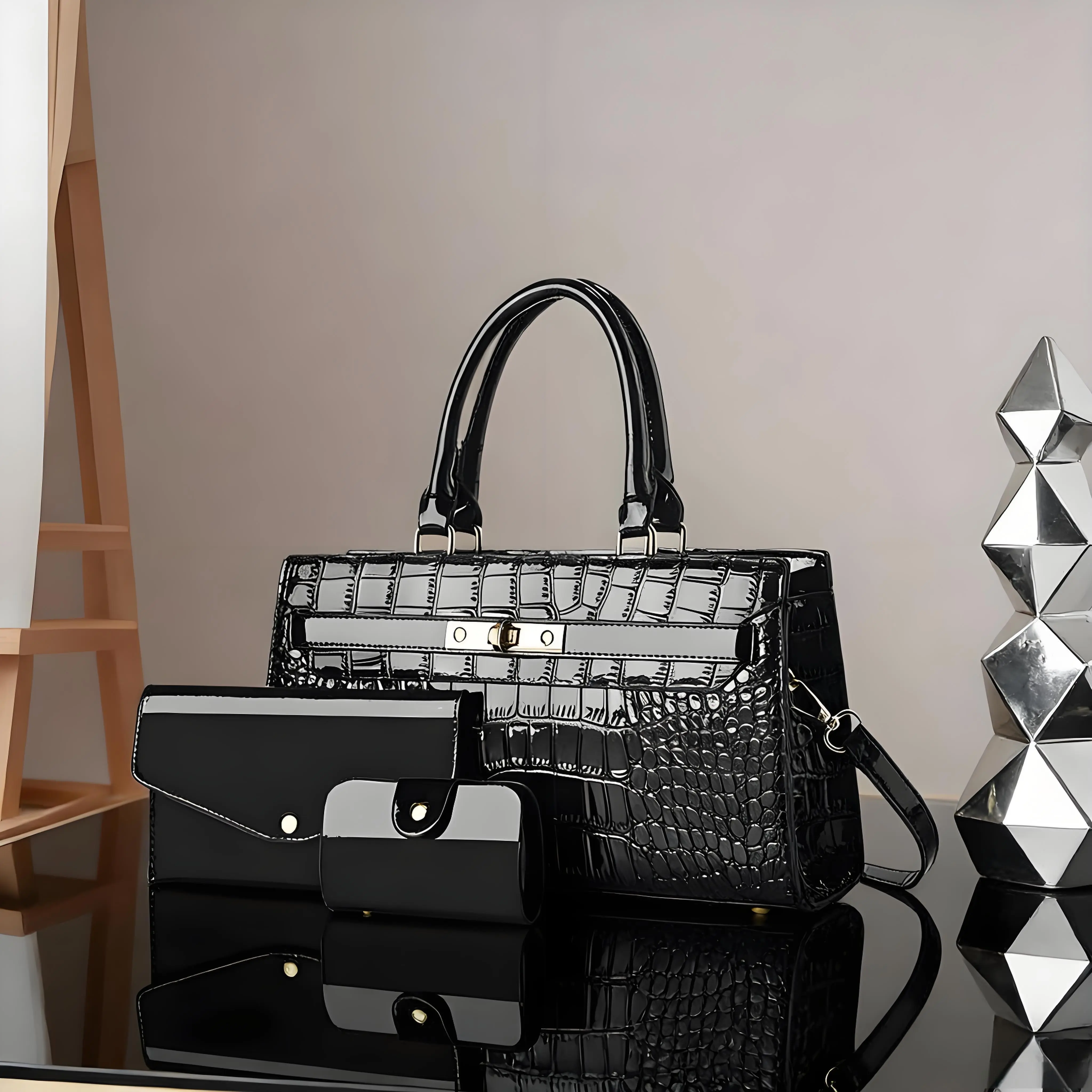 Elegant crocodile pattern women's handbag, fashionable three piece set, mother and daughter bag, simple and versatile shoulder bag, large capacity crossbody bag, thank you for giving gifts to girlfriends, multi piece set