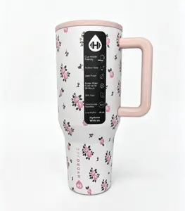 HydroJug 40oz Pink Rose Insulated Tumbler, Leak-Proof Stainless Steel Drinkware with Handle, Travel Cup Flask, 24H Cold Retention Coffee Mug, Flasks Drinkware Flasks Portable Bottled Bottled Stranger Things day gift