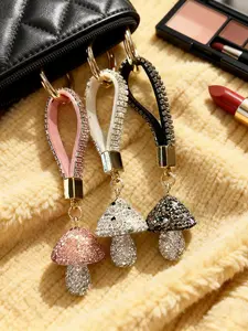 Full Drill Mushroom Keychain Charm, Unique Couple Bag Accessory, Creative Versatile Rhinestone Mushroom Key Ring, Fashionable Jewelry