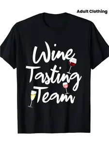 Funny Wine Tasting Team T-Shirt for Men & Women - Wine Lovers Group Gift, Black with White Wine & Grape Print, Casual Crew Neck Short Sleeve Tee, Comfortable Breathable Shirt for Wine Tasting Events & Casual Outfits