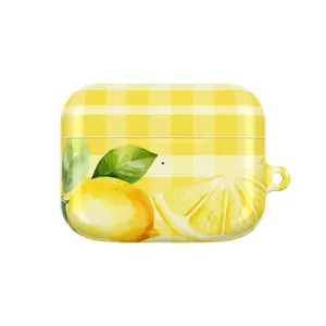 Summer Citrus Yellow Gingham Farmhouse Protective Case for AirPods, Aesthetic Lemon Fruit Pattern Earphone Cover, Tech Accessory Gift for Him and Her