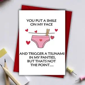 1pc "You Put a Smile on My Face" Flirty Romantic Greeting Card, Playful Love Card for Couples, Naughty Humor Card for Boyfriend Girlfriend Husband Wife, Intimate Anniversary or Valentine's Day Card, Blank Inside, Includes Envelope (5 x 7 Inches)