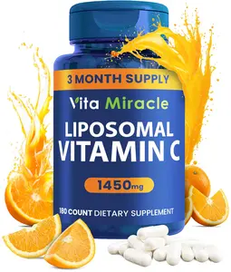 Liposomal Vitamin C 1450mg - 180 Capsules Ultra Absorption Ascorbic Acid VIT C Supports Immune System Fat Soluble Antioxidant & Collagen Booster Compare to Vitamin C 1000mg or 500mg Non-GMO Vegan