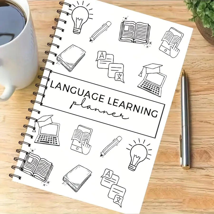 Adult 47-page Language Learning Plan Book - Vocabulary and Grammar Organizer with Weekly/Monthly Journal, Grammar Checklist, Mind Map, Writing Skills and Colored Labels | Comprehensive Notebook Planner for Effective Learning Habits and Progress Tracking