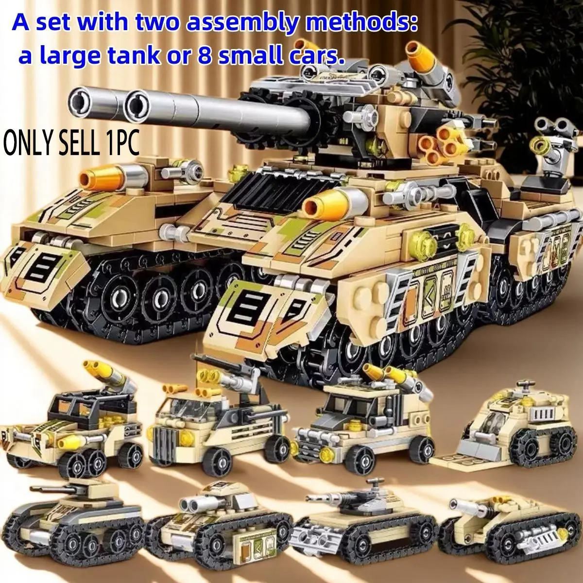 350+ Pcs Military Tank Building Blocks Set, 8-In-1 Assembly Toy, Educational Gift for Adults & Kids, Creative Puzzle Game, Building Block Sets, Building Blocks Model, Bricks, Building Kit