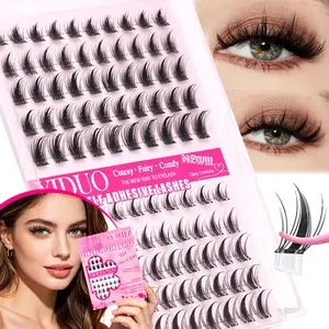 YIDUO Manga Self-Adhesive Lash Clusters 10-16mm D Curl, 2 Styles Fairy Spiky Wet Look & Natural Wispy Manga Press-On Lashes, Pre-Glued No Glue Needed, Easy 1-Minute DIY Eyelash Extensions Gift Pack