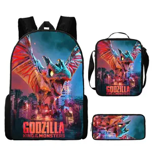 2026 New Godzilla Godzilla Backpack Boy Cartoon School Bag Pen Case Combination Set
