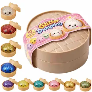 Glitter Dumpling Squishy - Random Glitter Dumpling Box, Dumplings Squishy Toy, Cute Anxiety Relief Fidget Toy, with Steamer Box,Soft Squeeze Decompression Dough for Adults