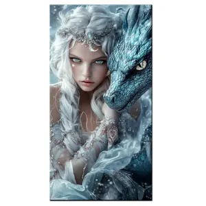 DIY Diamond Painting Dragon And Woman by Number Kits,Diamond Art Kit Paint for Adults Beginner Full Crystal Rhinestone Picture Arts Craft for Home Wall Decor Gift