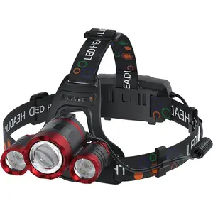 Headlamp Rechargeable 6000 Lumens Super Brightest 4 Modes Head Lamp for Adults Zoom Waterproof Headlight 90 ° Angle Adjustable Head Lights for Outdoor Camping Hunting Running Hiking(Red)