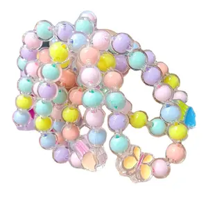 Colorful Beads Acrylic Bracelet Female Carton Butterfly Rabbit Girl Heart Cute Student Bracelet Plastic 8mm beads bracelet
