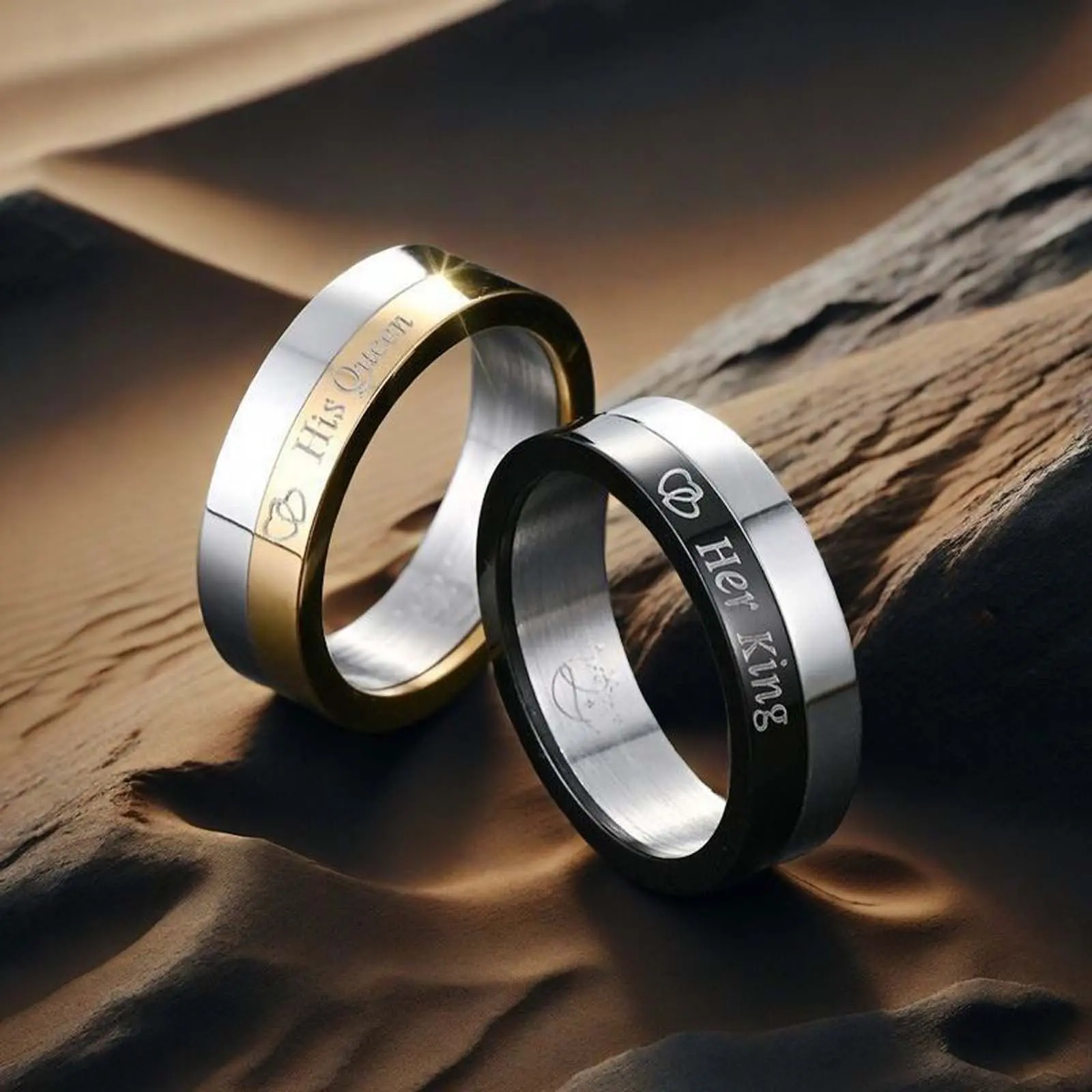 Rotatable two-color couple king queen ring, daily personalized anniversary love jewelry gift for men and women