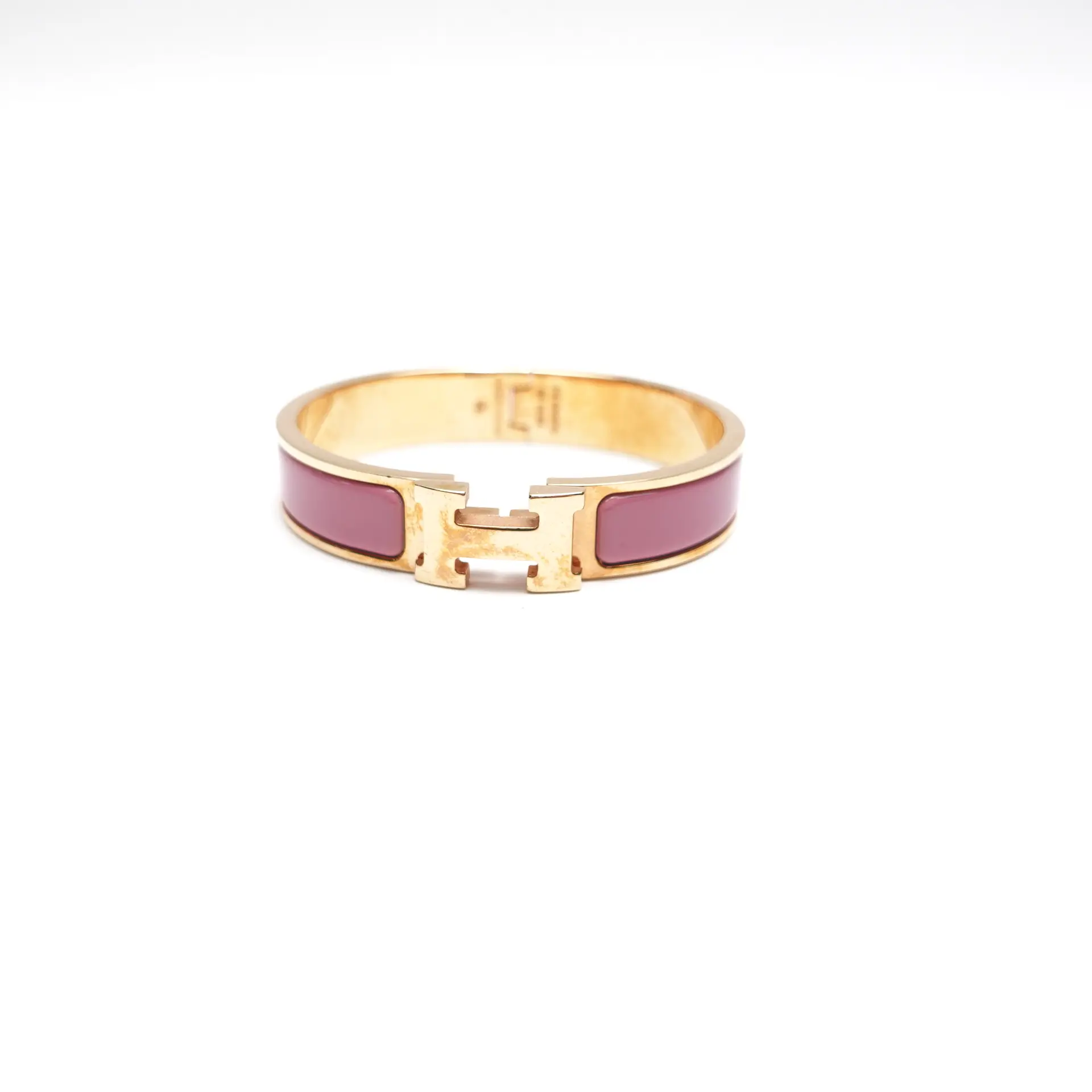 Pre-owned Hermes Clic H Pink&Gold Metal Bracelet T10444403