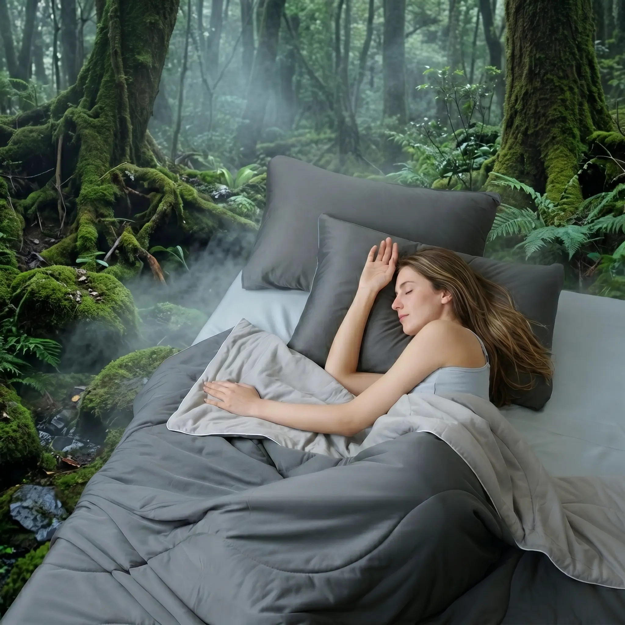 【Back to School】DOWNCOOL Cooling Comforter Set 3Pcs - Cooling Nylon Fiber, Night Sweat Solution,  Lightweight Summer Comforter, Pet-Friendly & Anti-Snag, Dual-Sided Color