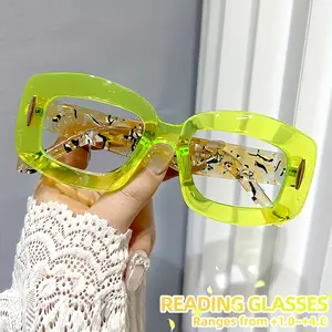 GIGULA Women's Elegant Square Reading Glasses - Non-Prescription Strength  100° to  400°, Light Computer Glasses, Full Frame Oval Design, with Cleaning Cloth - Green/Pink/Purple Available, Suitable for Daily and Formal Occas