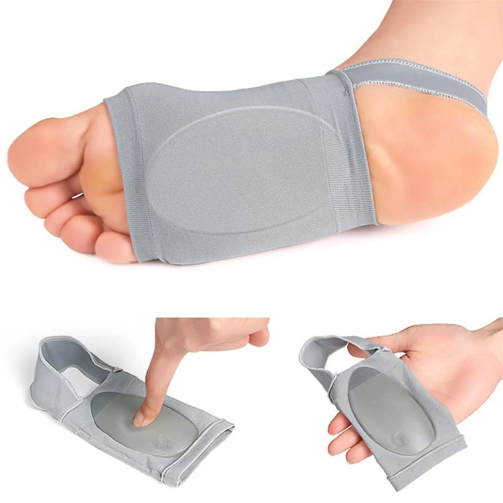 Upgraded Gel Pad Arch Support Brace - Compression Metatarsal Sleeves for Plantar Fasciitis Relief & Flat Foot Correction - Walking & Running Gear for Men Women (Gray)