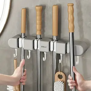 1pc Space-Saving Strong Mop And Broom Wall Holder -, Easy, No-Drill Install, Perfect for Bathroom, Garden, Garage, Organize Your Space Neatly, Organizer, Bathroom Accessories Organizer