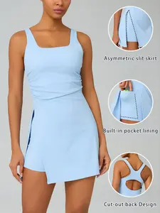 Women's high-elastic sports dress, Sporty Chic Dress, Activewear Dress, anti-exposure bottoming dress set, quick-drying outdoor Golf Apparel, beautiful back, yoga, fitness, tennis skirt, Tennis Workout Dress, Sleeveless Athletic Dresses