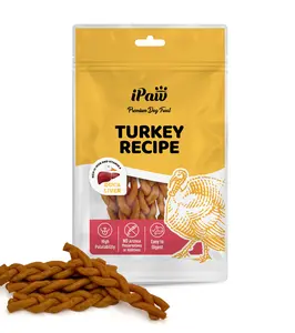 iPaw - Turkey Meat with Duck Liver (Braided Stick)Turkey Tendon for Dogs, Ingredient Sourced from USA, Dog treats, Dog snack, Chews, allnatural dogtreats