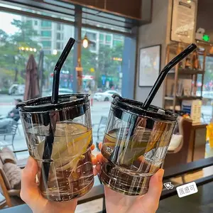 Glass Cups with Lids and Straws 2 Packs, 24oz Travel Coffee Mug Wide Mouth Mason Jar Iced Boba Cute Water Cups Drinking Jars Glasses  Drinkware Set Tumbler Water Bottles