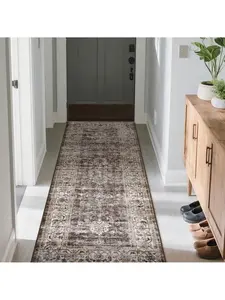 【Christmas Gift】Machine Washable Rug Vintage Floral Rug Distressed Oriental Rug With Non Slip Backing, Low Pile Thin Soft Carpet, Traditional Printed Floor Cover For Living Room, Bedroom