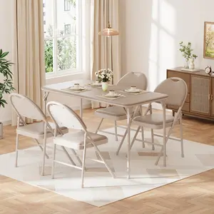 47 Inch Durable Portable Folding Table, 4ft Collapsible Card Table with PU Leather Padded Top, Sturdy Metal Frame Scuff Mark Resistant, Lightweight No Assembly Indoor Outdoor Table for Home Dining Game Office