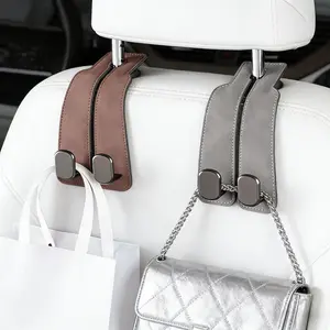 2 PCS Car Seat Back Storage Hooks, Car Seat Headrest Hook,Car Hooks for Purses and Bags, Purse Holder for Car, Leather Car Seat Back Storage Hook Double Hook Car Seat Hangers Organization Accessories